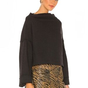 Free People We the Free Bunny Waffle Knit Black Pullover Tee Top Sz M